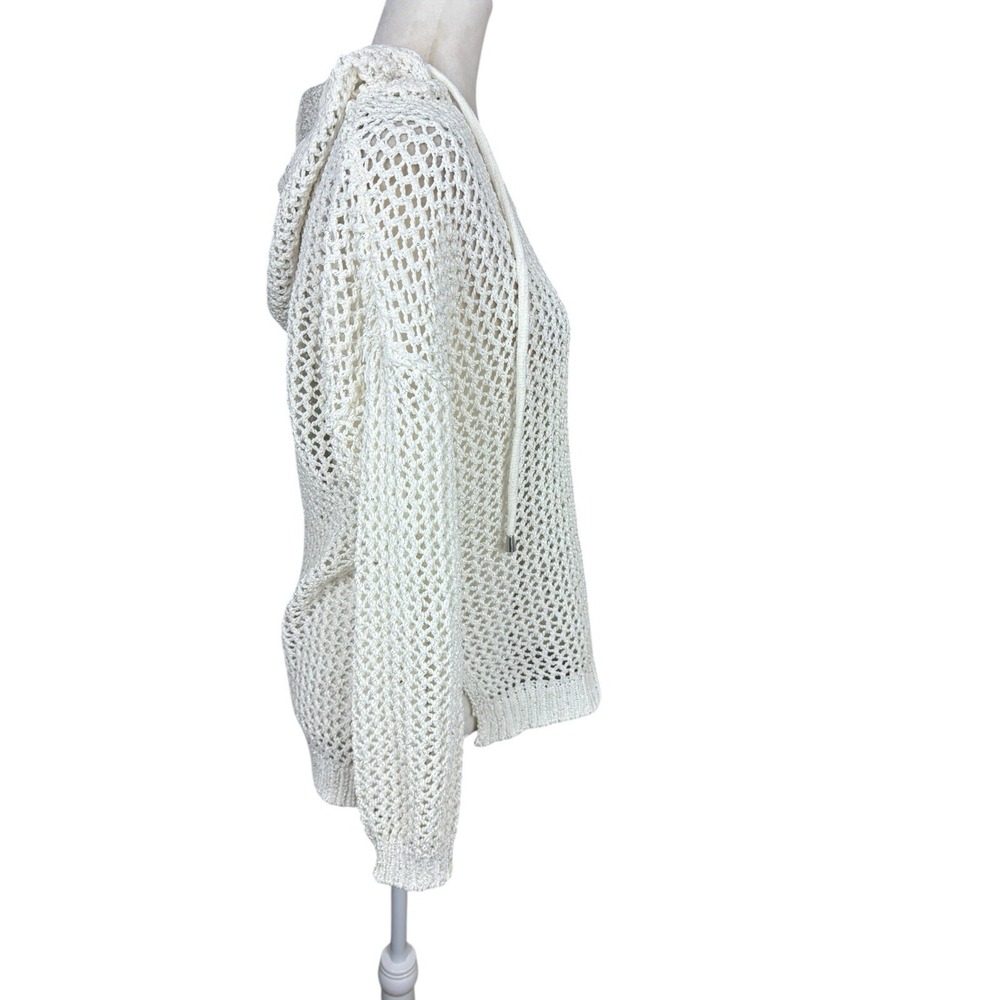 Joie Sweater Womens Size S Cream Crochet Hoodie Boho Metallic Coverup Beachwear‎ - Picture 8 of 10